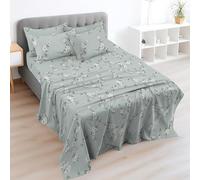 EverSoft Luxury 4PC Bedding Set | 100% Egyptian Cotton 400TC | Extra Deep 30cm Fitted Sheet + Flat Sheet & 2 Pillowcases, Floral Print Hotel-Style Bed Sheets (Mint Bloom, Single)