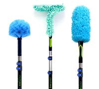 EVERSPROUT 1.5-to-4.5 Ft Duster 3-Pack with Extension-Pole (8-10 Ft Standing Reach) | Hand-packaged Cobweb Duster, Microfiber Feather Duster, Flexible Microfiber Ceiling & Fan Duster | Telescopic Pole