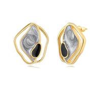 Everstone Chic 18K Gold-Plated Sterling Silver Stud Earrings with Black Grey Enamel for Women, Girls, Teens - Perfect for Mother's Day, Birthdays, Christmas, Friendship Gifts