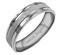 Everstone Custom Personalize Engrave SparkleFlat Ring Male Female Men Women His Her Groom Bride Promise Ring Wedding Bands Titanium Ring Color: Platinum 6MM 4MM