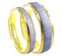 Everstone His & Her Men & Women Groom & Bride Matching Titanium Ring Set With Custom Engrave Matte & Brushed 18K Yellow Gold Color Flat Ring 6MM 4MM UK Size G to Z7