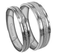 Everstone His & Her Men & Women Groom & Bride Matching Titanium Ring Set With Custom Engrave Sparkle Flat Ring 6MM 4MM UK Size G to Z7