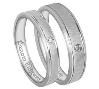 Everstone His & Her Men & Women Groom & Bride Matching Titanium Ring Set With Custom Engrave SparkleFlat Ring 6MM 4MM UK Size G to Z7