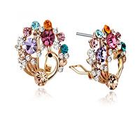 Everstone Women's Jewelry Colorful Crystal Rhinestone 18K Gold Filled Peacock Stud Earrings Gm142 20mm