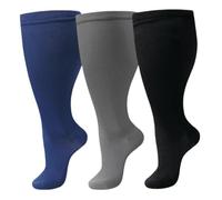 Everstride Compression Socks, 3 Pairs Plus Size Mens Soft Support Compression Socks for Men Women (3XL,3PCS-solid Color1)