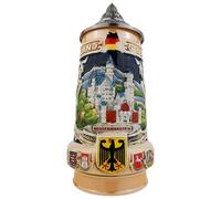 EVERSTYLE German Beer Mug with Lid 0.7 L - Traditional Stone Jug with Neuschwanstein Motif - Handmade Beer Mug for Party, Home & Collection - Gift for Men, Dad & Beer Fans
