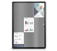 EVERSUPPLY Enclosed Bulletin Board Lockable Display Case Message Board with Locking Door for Indoor, Grey Felt, Black Aluminum Frame, 38 X 28 in