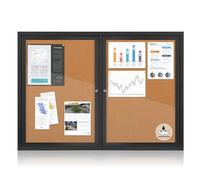 EVERSUPPLY Enclosed Bulletin Board Outdoor Noticeboard with Locking Door, Weather-Resistant, Cork, Black Aluminum Frame, 48 x 34 in