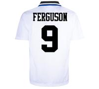Everton 1995 Away Ferguson No 9 Retro Shirt White/Blue Small Polyester