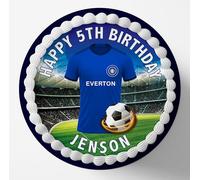 Everton Football Team Colours Personalised Edible Cake Topper Printed on Icing Sheets, Round, Square, Costco, Cupcake Toppers - Happy Birthday (1. Round)