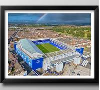 Everton Gifts, Goodison Park Stadium Framed Print. Rainbow over Merseyside. Memorabilia, Football Club, The Toffees. (Black Frame, 43cm x 33cm)