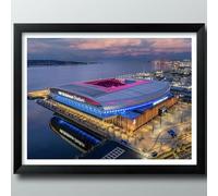 Everton Gifts, Hill Dickinson Stadium, Bramley Moore Dock Framed Print. Football Club Memorabilia, The Toffees Wall Art, River Mersey, Merseyside, Poster. (43cm x 33cm, Black)
