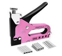 Evertools Upholstery Staple Gun Heavy Duty, 3 in 1 Women Pink Manual Stapler with 600 Staples, for Wood, Cable, Crafts, Fabric, Decoration, Carpentry, Furniture, Material Repair and DIY