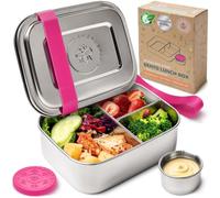 Everusely - Bento Box - Dragon Fruit, 27oz / 0.8 L - Stainless Steel Lunch Box with Leakproof Condiment Container - 3 Compartment Snack Container Office Meals - Freezer & Dishwasher Safe