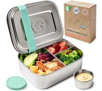 Everusely - Bento Box for Kids - Green, 16.5x12cm / 27oz - Stainless Steel Lunch Box w/Leakproof Condiment Container - 3 Compartment Snack Container for School - Freezer & Dishwasher Safe