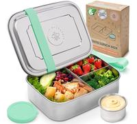 Everusely - Bento Box - Green, 60oz / 1.8 L - Extra Large Stainless Steel Lunch Box with Leakproof Condiment Container - 3 Compartment Snack Container Office Meals - Freezer & Dishwasher Safe