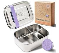 Everusely - Bento Box - Lavender, 27oz / 0.8 L - Stainless Steel Lunch Box with Leakproof Condiment Container - 3 Compartment Snack Container - Freezer & Dishwasher Safe