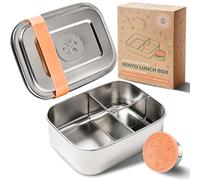Everusely - Bento Box - Orange, 27oz / 0.8 L - Stainless Steel Lunch Box with Leakproof Condiment Container - 3 Compartment Snack Container - Freezer & Dishwasher Safe
