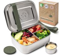 Everusely - Bento Box for Kids - Sage, 6.5x4.7 / 27oz - Stainless Steel Lunch Box w/Leakproof Condiment Container - 3 Compartment Snack Box for School, Office Meals - Freezer & Dishwasher Safe