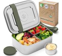 Everusely - Bento Box - Sage, 37oz / 1.1 L - Stainless Steel Lunch Box with Leakproof Condiment Container - 3 Compartment Snack Container Office Meals - Freezer & Dishwasher Safe