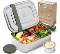 Everusely - Bento Box - Sage, 47oz / 1.4 L - Stainless Steel Lunch Box with Leakproof Condiment Container - 3 Compartment Snack Container Office Meals - Freezer & Dishwasher Safe