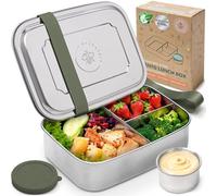 Everusely - Bento Box - Sage, 60oz / 1.8 L - Extra Large Stainless Steel Lunch Box with Leakproof Condiment Container - 3 Compartment Snack Container Office Meals - Freezer & Dishwasher Safe