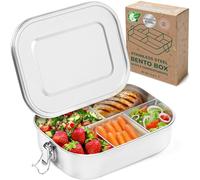 Everusely - Bento Box - Stainless Steel Lunch Box for Kids & Adults - 47 oz, 1.4 L - 5 Compartment Snack Container with Removable Silicone Seal & Secure Lock Clips - Leakproof & Dishwasher Safe