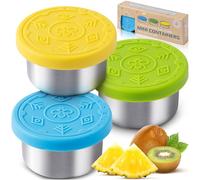 Everusely Condiment Cups - 3 Pack, 1.7 oz / 50 ml, Summer, Stainless Steel - Condiment Containers with Lids - Reusable Salad Dressing Container To Go - Sauce & Dip Cup for Lunchbox, Meal Prep