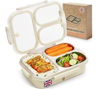 Everusely Stainless Steel Bento Box - 750 mL - Leakproof Metal Lunch Box with 3 Compartments - Premium Sectional Snack Container with Clear Lid - BPA Free + Dishwasher Safe