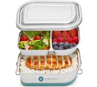 Everusely Stainless Steel Bento Box - Tiered Lunch Box - 2 Compartments Metal Container with Leakproof Lid - Removable Compartmented Layer to 1 Large Portion Section - Work Friendly Lunchbox