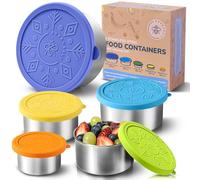 Everusely - Stainless Steel Containers with Lids - Set of 5, Summer Collection - Leakproof Stainless Steel Food Containers - Nesting Snack Holders - Metal Lunch Box - Portable & Reusable Meal Kit