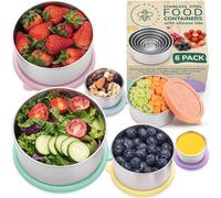 Everusely - Stainless Steel Containers with Lids - Set of 6, Bright Collection - Leakproof Stainless Steel Food Containers - Nesting Snack Holders - Metal Lunch Box - Portable & Reusable Meal Kit