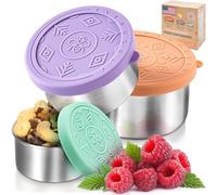 Everusely - Stainless Steel Food Containers - 3 Pack, Bright - Metal Lunch Box - Snack Containers for Office, Home Food Storage - Leakproof with Silicone Lids - Dishwasher and Freezer Safe