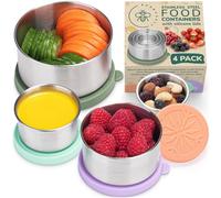 Everusely - Stainless Steel Food Containers - 4 Pack, Garden Harvest - Metal Lunch Box - Snack Containers for Office, Home Food Storage - Leakproof with Silicone Lids - Dishwasher and Freezer Safe