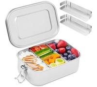 Everusely - Stainless Steel Lunch Box - 800 ml, 2 Adjustable Dividers - Leakproof Snack & Salad Bento Containers for Adults & Kids - Food Storage Boxes with Lids for Work