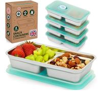 Everusely Stainless Steel Snack Pots with Translucent Lids - 2 Compartment, 400 mL 4 Pack, Sea Glass - Reusable Meal Prep On The Go Lunchboxes/Tiffin Boxes for Travel, Camping, Food Storage Container