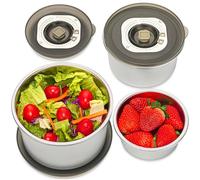 Everusely Vacuum Sealed Food Containers - Set of 3 Stainless Steel Metal Lunch Storage with Silicone Lids - Non-Plastic, Leakproof, Food Grade - Fridge/Freezer Kitchen Nesting Bowls