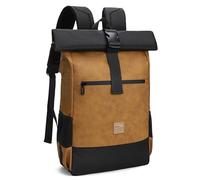 EverVanz Rolltop Laptop Backpack, Daypack Made of Leather and Polyester, Large School Bag with USB Charging Port, School Backpack with Laptop Compartment, 17 Inches, Water-Repellent Backpack for Men