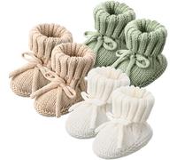 Evervibe 3 Pairs Newborn Baby Shoes 0-6 Months Baby Boys Girls Comfortable Knitted Shoes White Green Camel 6 Years