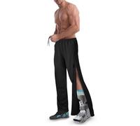 EVERWORTH Men Tearaway Pants for Post Surgery 2 Side Snap Breakaway Open Bottom Pant Women Loose Fit Rip Off Cotton Pants for Recovery, Black, XXL