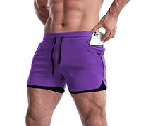 EVERWORTH Men's 2 in 1 Workout Shorts 5" Quick Dry Gym Shorts Bodybuilding Short Shorts Compression Shorts with Zipper Pocket, Purple, Large