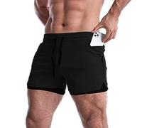 EVERWORTH Men's 2 in 1 Workout Shorts 5" Quick Dry Gym Shorts Bodybuilding Short Shorts Compression Shorts with Zipper Pocket, Black, Medium