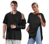 EVERWORTH Post Shoulder Surgery Shirts for Women Unisex Snap Tear Away Shirt for Men Short Sleeve Chemo Port Access Adaptive Clothing, Black, Medium