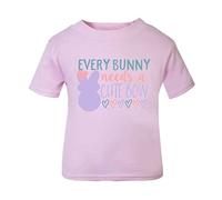 Every Bunny Needs a Cute Bow Easter Statement [EAST23] Short Sleeve Cotton Toddler t Shirt, 3-4 Years, Pastel Pink