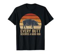 Every Butt Deserves Good Rub Retro Sunset BBQ Pig Art T-Shirt