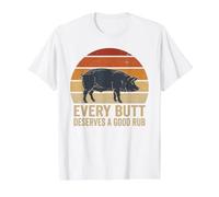 Every Butt Deserves Good Rub Retro Sunset BBQ Pig Art Value Graphic T-Shirt, Men, White, XL
