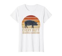 Every Butt Deserves Good Rub Retro Sunset BBQ Pig Art Value Graphic T-Shirt, Women, White, S