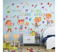 Every Child is an Artist Wall Decals Watercolor Crayon Paint Handprint Splatter Wall Stickers Colorful Peel and Stick for Kids Room Classroom School Nursery Playroom Daycare Wall Decor