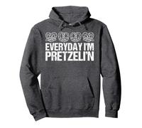 Every Day I'm Pretzelin' Pretzel Day King Crown Baker Pullover Hoodie, Adult Unisex, Dark Heather Grey, X-Large