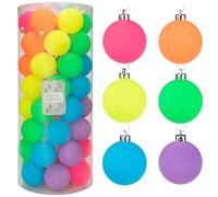 Every Day is Christmas 50ct 57mm/2.24" Shatterproof Christmas Tree Ornaments Set, Balls Decoration (Neon)